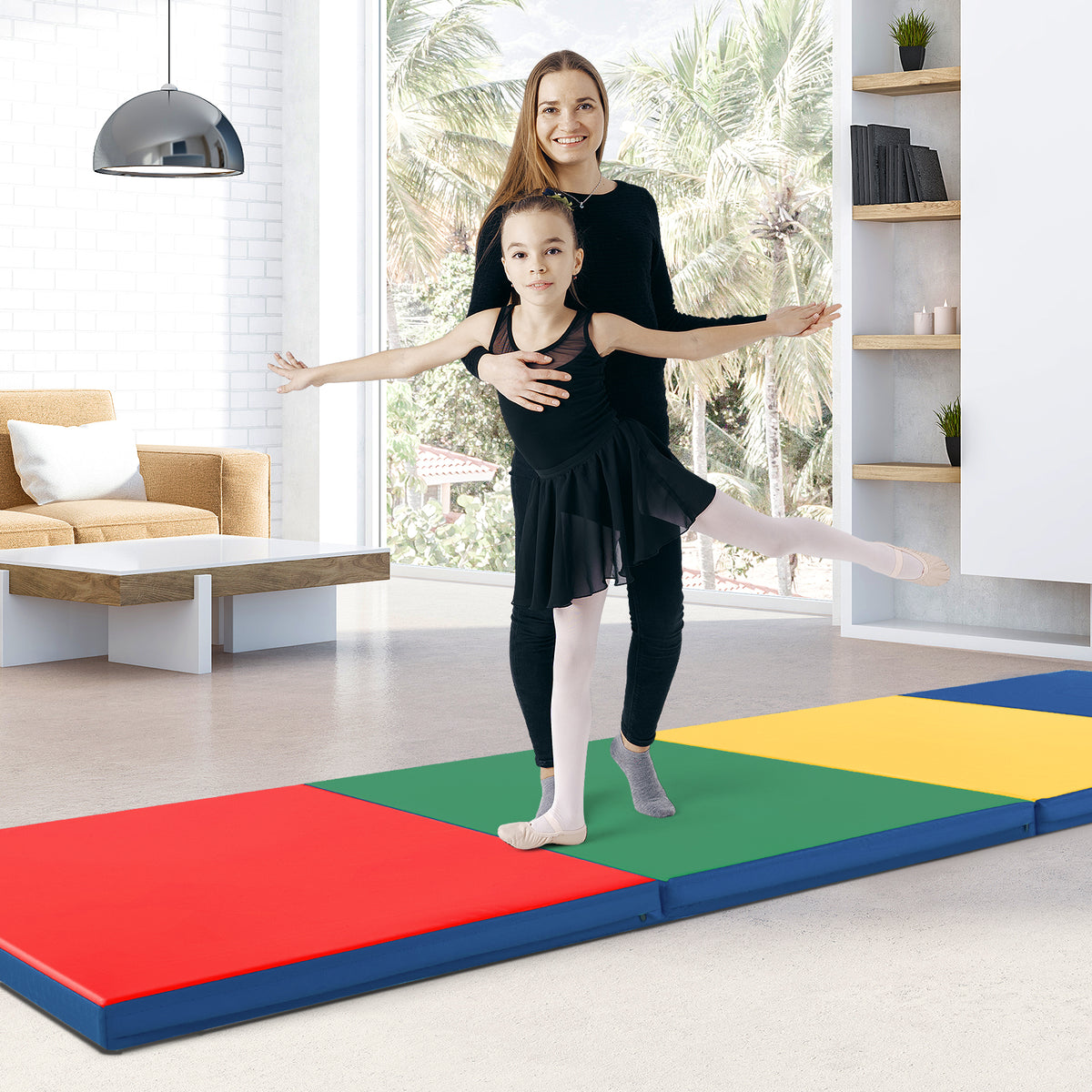 4-Panel PU Leather Folding Exercise Mat with Carrying Handles-Multicolor-Yoga & Gym Mats-DECOROLALA