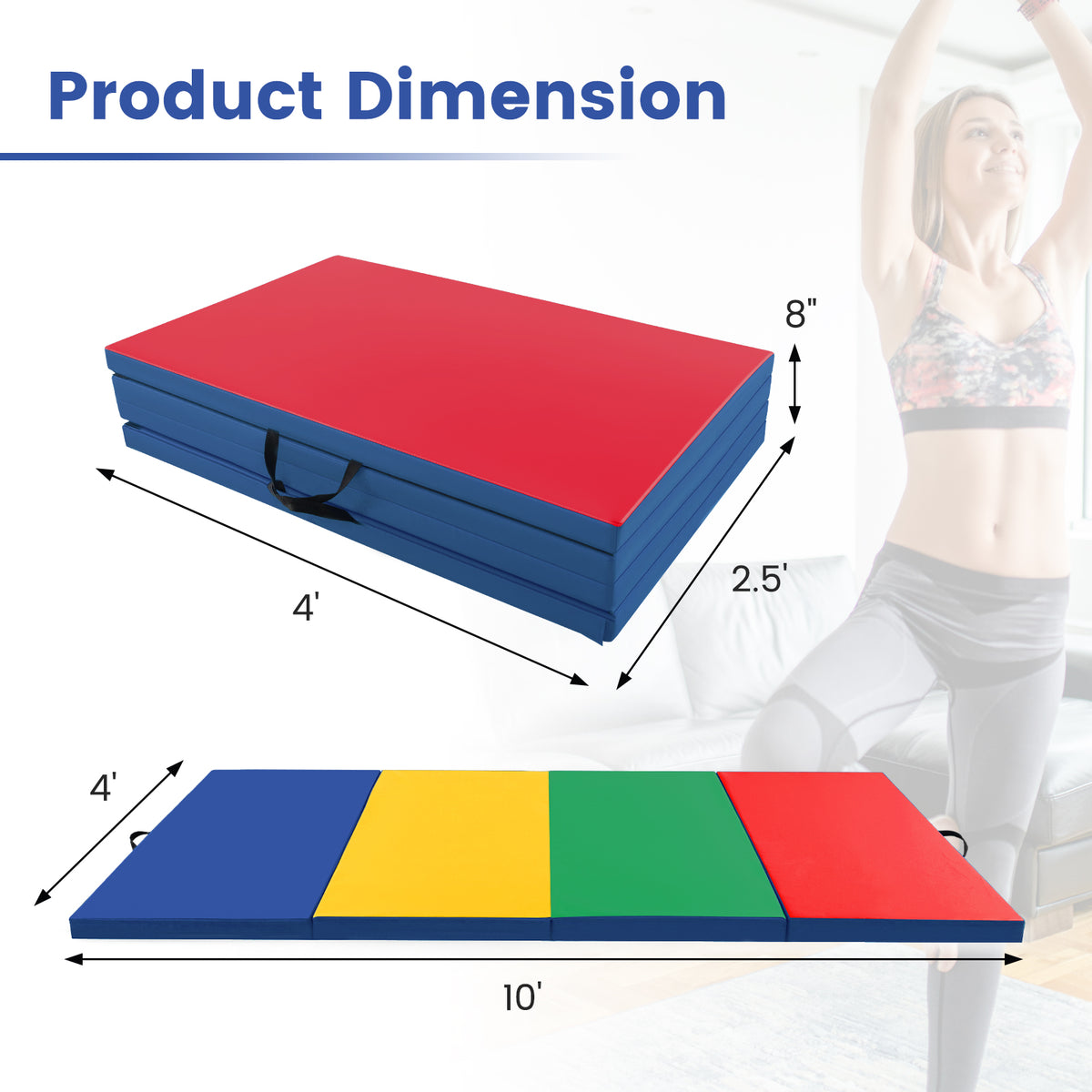 4-Panel PU Leather Folding Exercise Mat with Carrying Handles-Multicolor-Yoga & Gym Mats-DECOROLALA