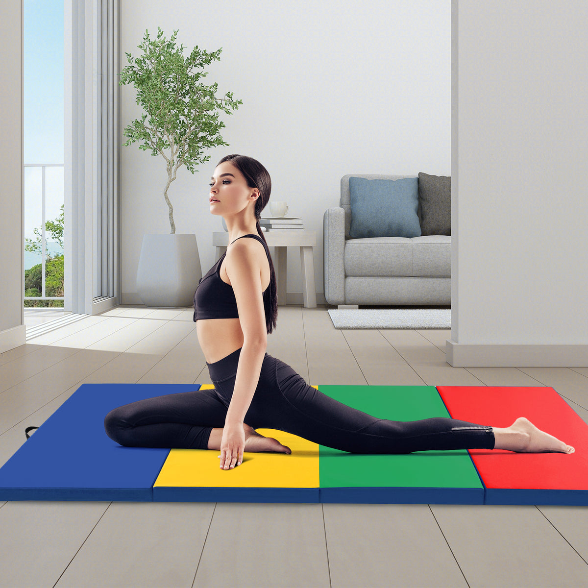 4-Panel PU Leather Folding Exercise Mat with Carrying Handles-Multicolor-Yoga & Gym Mats-DECOROLALA