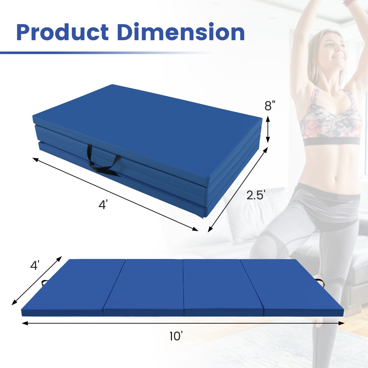 4-Panel PU Leather Folding Exercise Mat with Carrying Handles-Navy-Yoga & Gym Mats-DECOROLALA