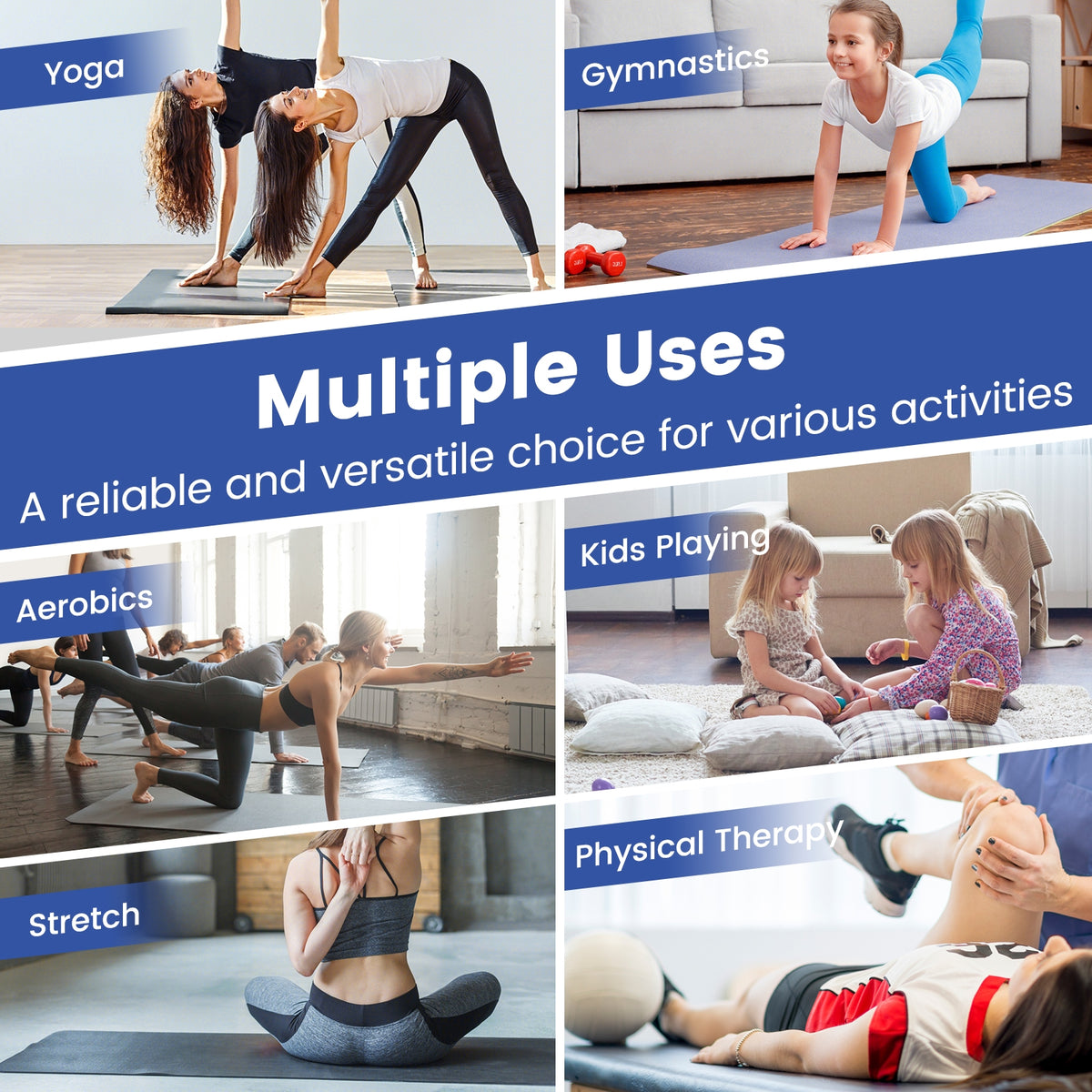 4-Panel PU Leather Folding Exercise Mat with Carrying Handles-Navy-Yoga & Gym Mats-DECOROLALA