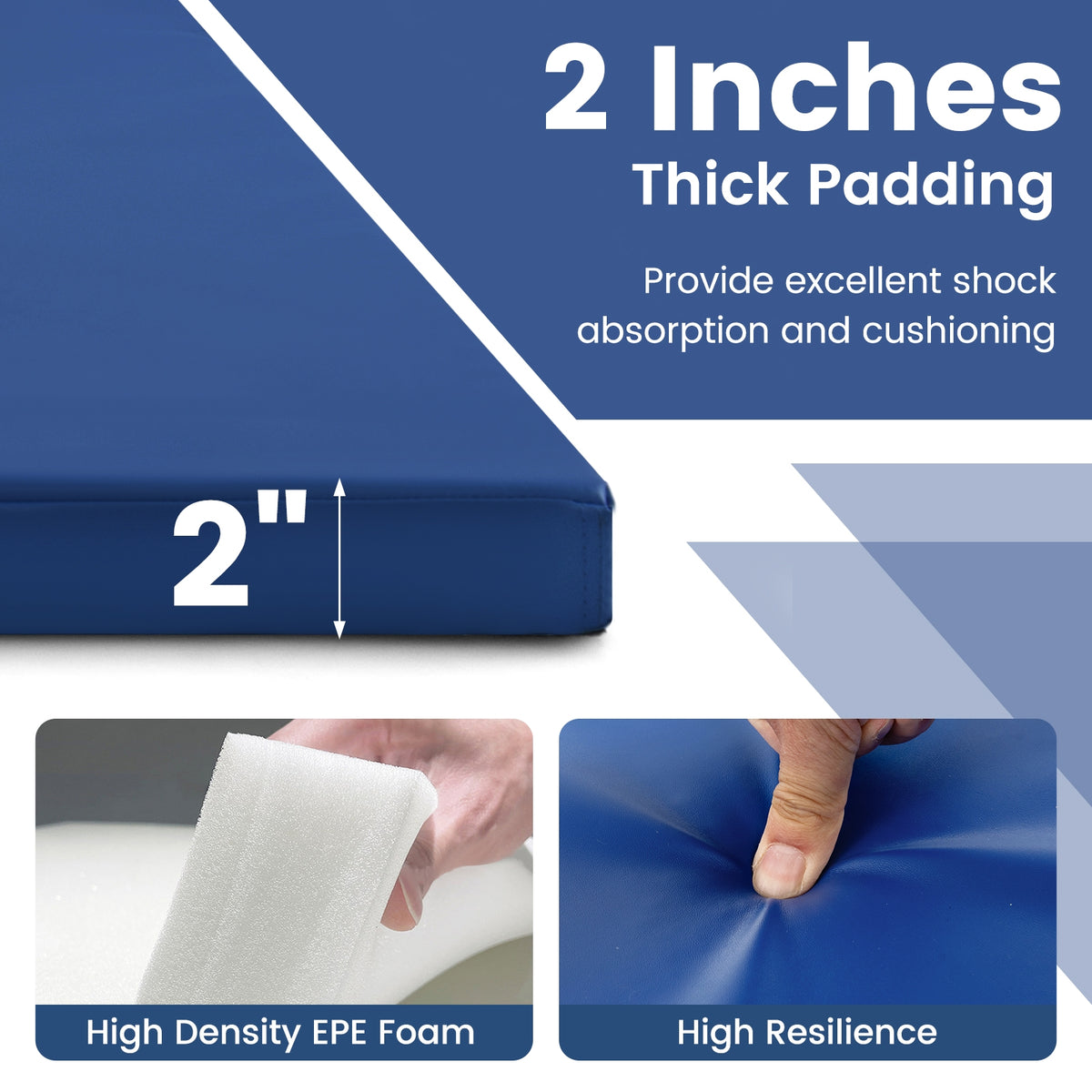 4-Panel PU Leather Folding Exercise Mat with Carrying Handles-Navy-Yoga & Gym Mats-DECOROLALA