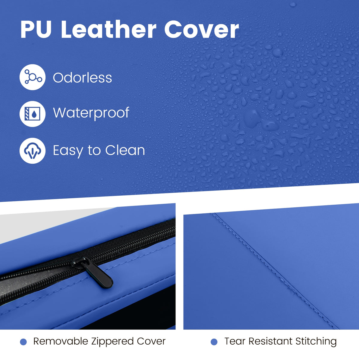 4-Panel PU Leather Folding Exercise Mat with Carrying Handles-Navy-Yoga & Gym Mats-DECOROLALA