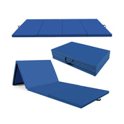 4-Panel PU Leather Folding Exercise Mat with Carrying Handles-Navy-Yoga & Gym Mats-DECOROLALA