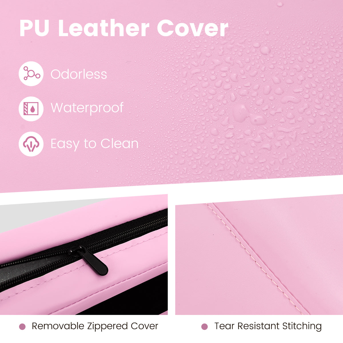 4-Panel PU Leather Folding Exercise Mat with Carrying Handles-Pink-Yoga & Gym Mats-DECOROLALA