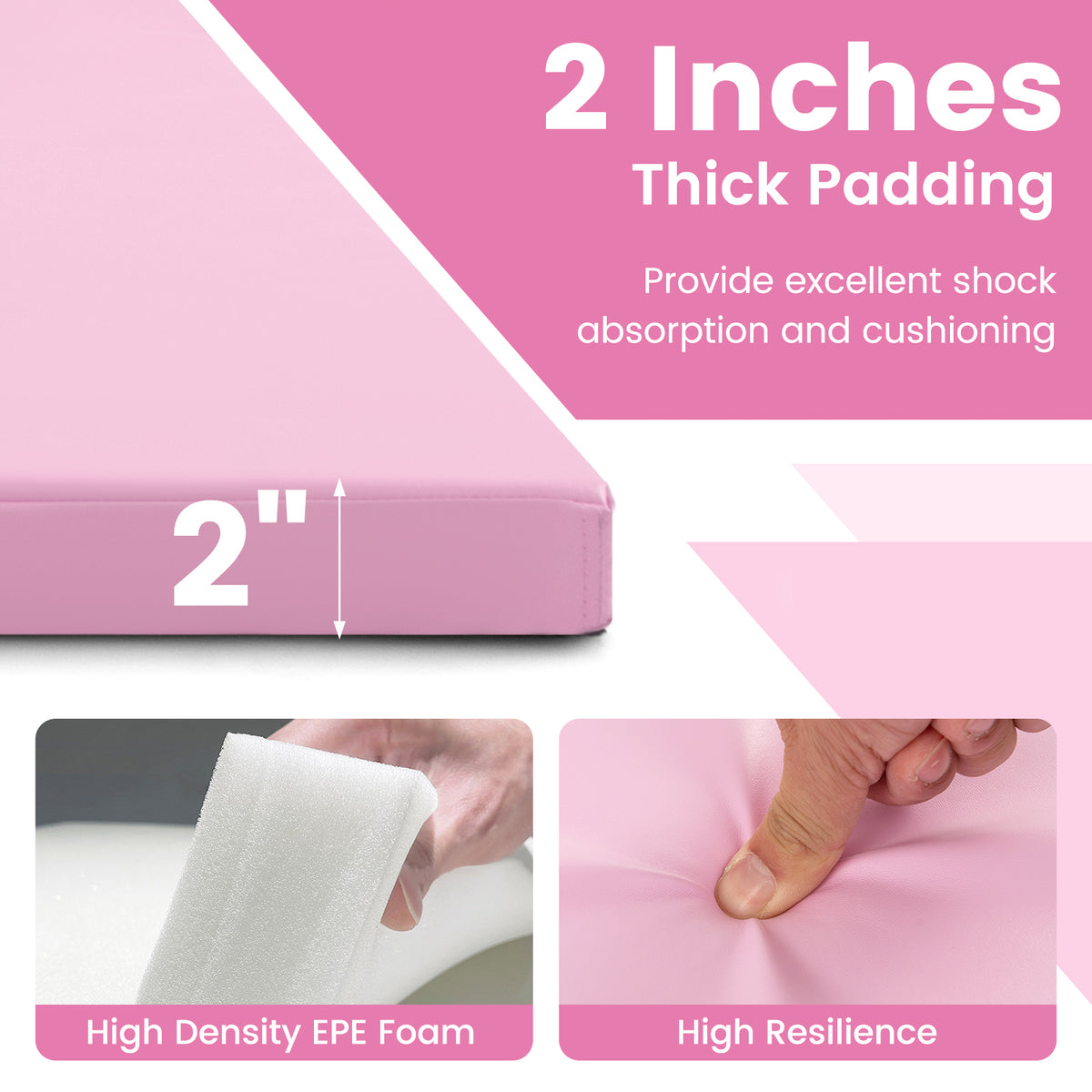 4-Panel PU Leather Folding Exercise Mat with Carrying Handles-Pink-Yoga & Gym Mats-DECOROLALA