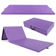 4-Panel PU Leather Folding Exercise Mat with Carrying Handles-Purple-Yoga & Gym Mats-DECOROLALA