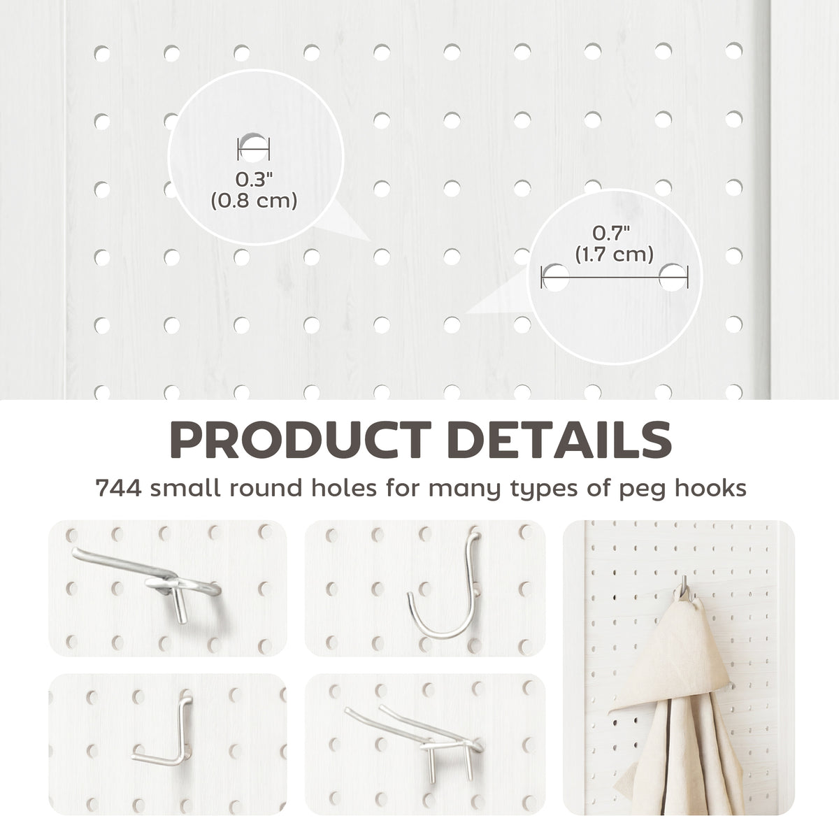4-Panel Pegboard Room Divider - White Paulownia Wood 67" H-Home Furnishings > Living Room Furniture > Room Dividers-DECOROLALA