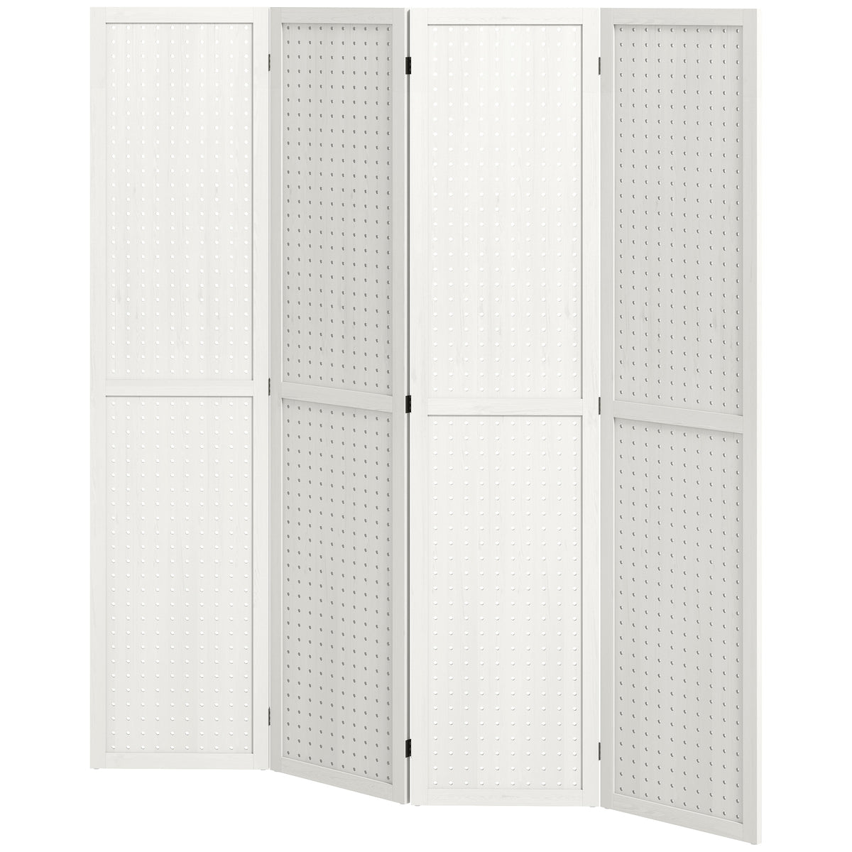 4-Panel Pegboard Room Divider - White Paulownia Wood 67" H-Home Furnishings > Living Room Furniture > Room Dividers-DECOROLALA