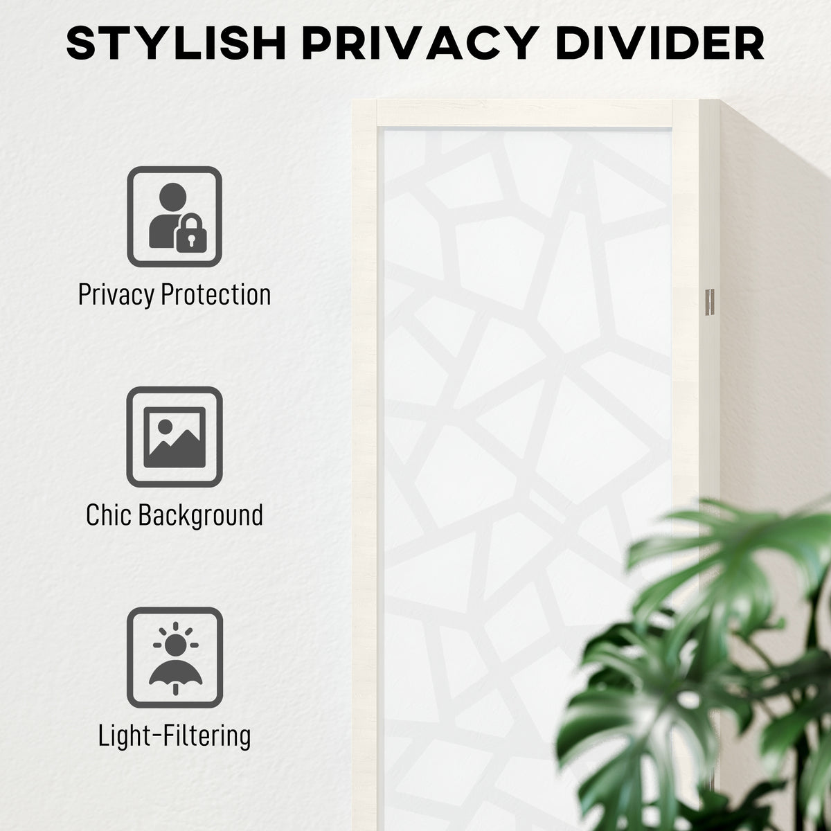 4 Panel Room Divider - 5.6' Geometric Privacy Screen White-Home Furnishings > Living Room Furniture > Room Dividers-DECOROLALA