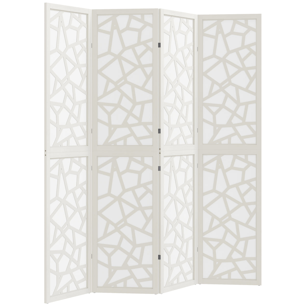4 Panel Room Divider - 5.6' Geometric Privacy Screen White-Home Furnishings > Living Room Furniture > Room Dividers-DECOROLALA