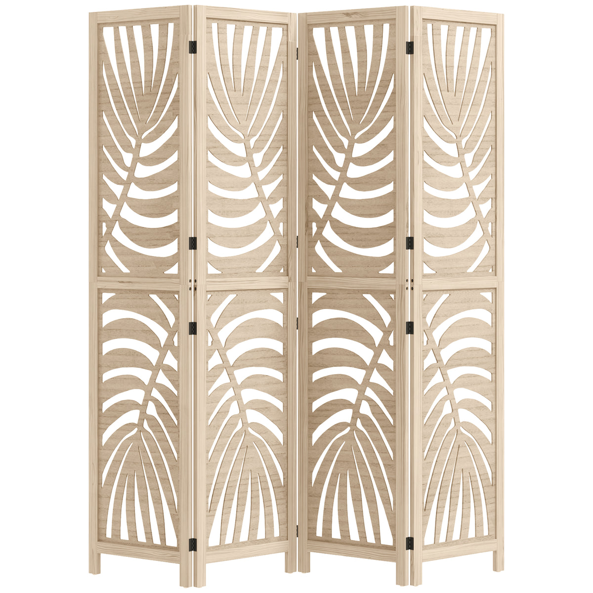 4 Panel Room Divider - Natural Wood Palm Leaf Design-Home Furnishings > Living Room Furniture > Room Dividers-DECOROLALA