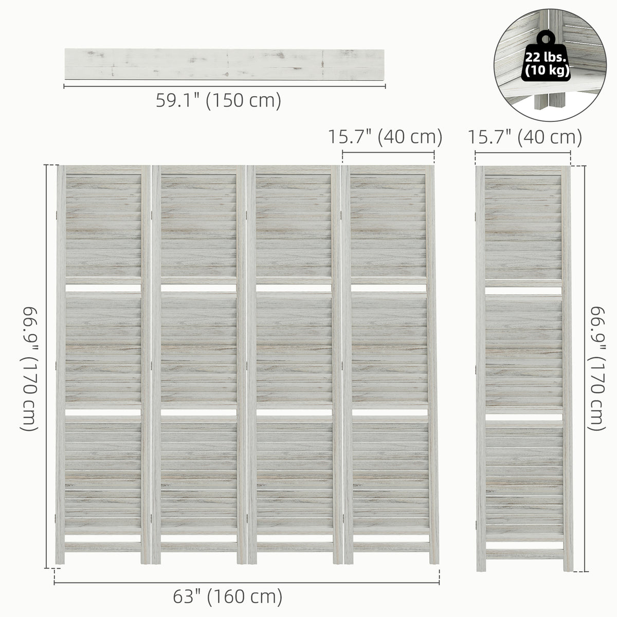 4-Panel Room Divider with 3 Shelves - Distressed White 5.6FT-Home Furnishings > Living Room Furniture > Room Dividers-DECOROLALA