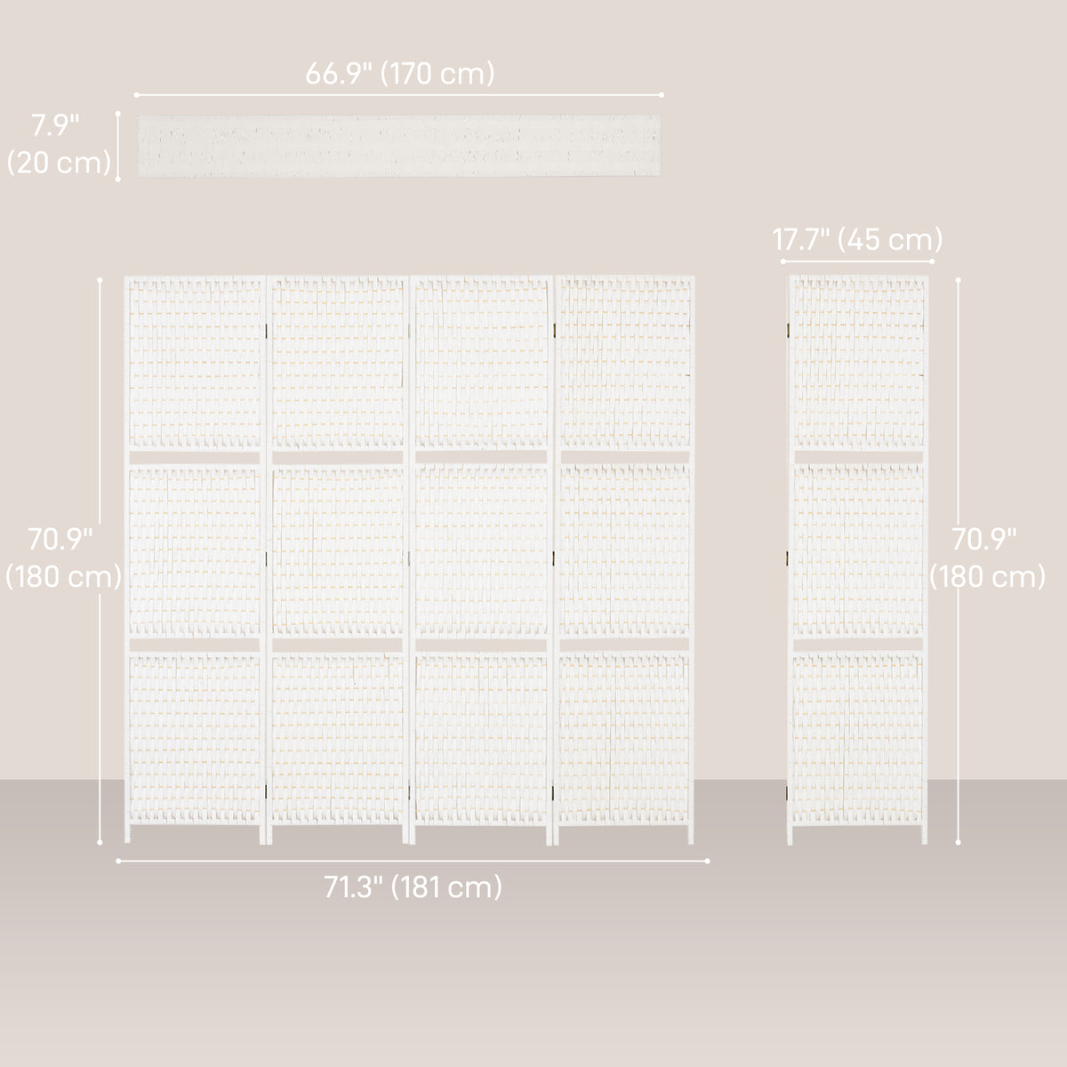 4 Panel Room Divider with Shelves - 6 FT Folding White-Home Furnishings > Living Room Furniture > Room Dividers-DECOROLALA