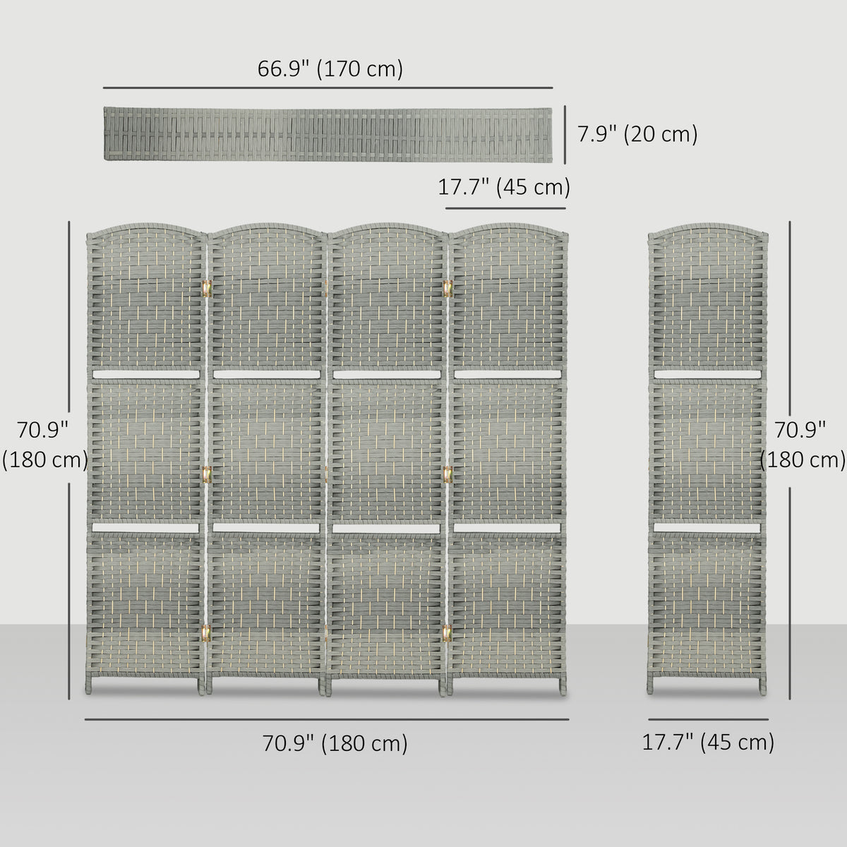 4-Panel Room Divider with Shelves - 6ft Grey Screen-Home Furnishings > Living Room Furniture > Room Dividers-DECOROLALA