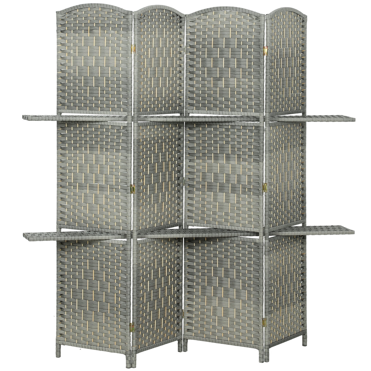 4-Panel Room Divider with Shelves - 6ft Grey Screen-Home Furnishings > Living Room Furniture > Room Dividers-DECOROLALA