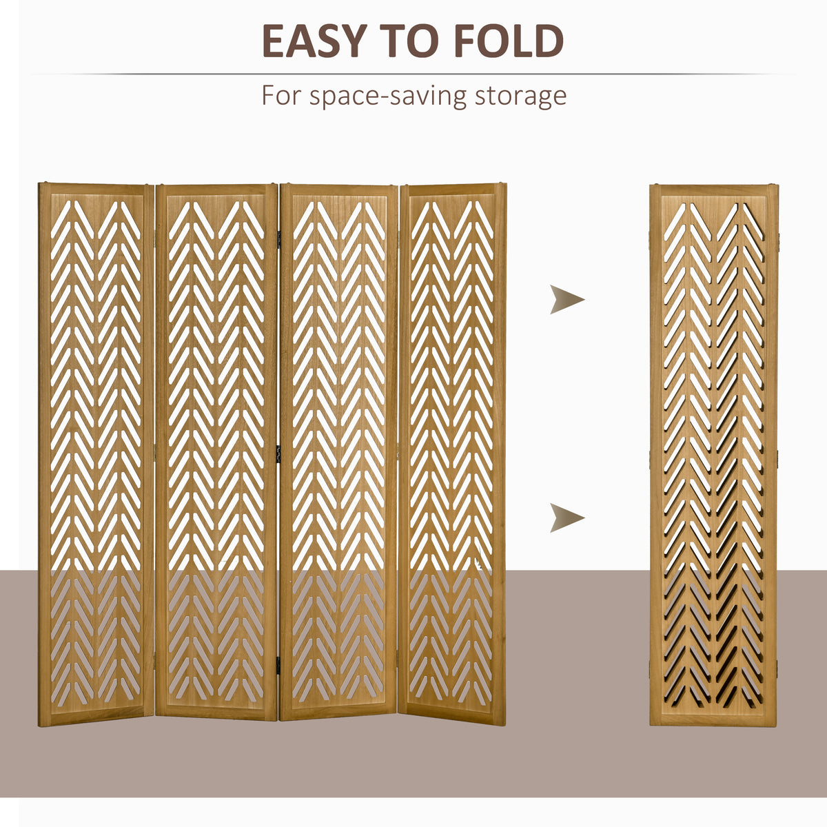 4 Panel Wood Room Divider - 5.6ft Light Brown Rustic-Home Furnishings > Living Room Furniture > Room Dividers-DECOROLALA