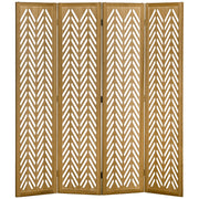 4 Panel Wood Room Divider - 5.6ft Light Brown Rustic-Home Furnishings > Living Room Furniture > Room Dividers-DECOROLALA