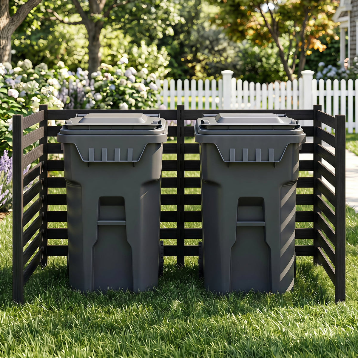 4-Panel Wooden Outdoor Privacy Fence with Ground Stakes-Black-Outdoor Privacy Screens-DECOROLALA