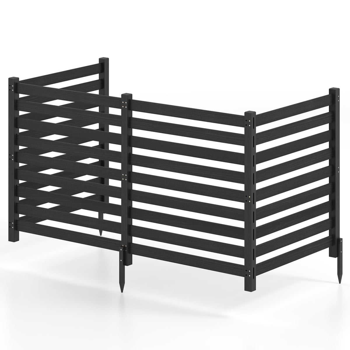 4-Panel Wooden Outdoor Privacy Fence with Ground Stakes-Black-Outdoor Privacy Screens-DECOROLALA