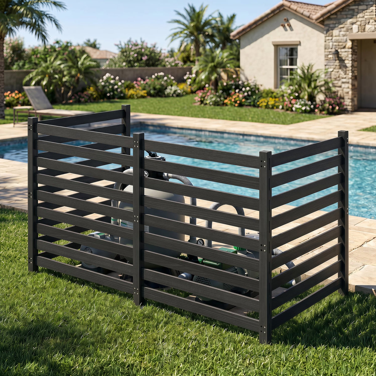 4-Panel Wooden Outdoor Privacy Fence with Ground Stakes-Black-Outdoor Privacy Screens-DECOROLALA