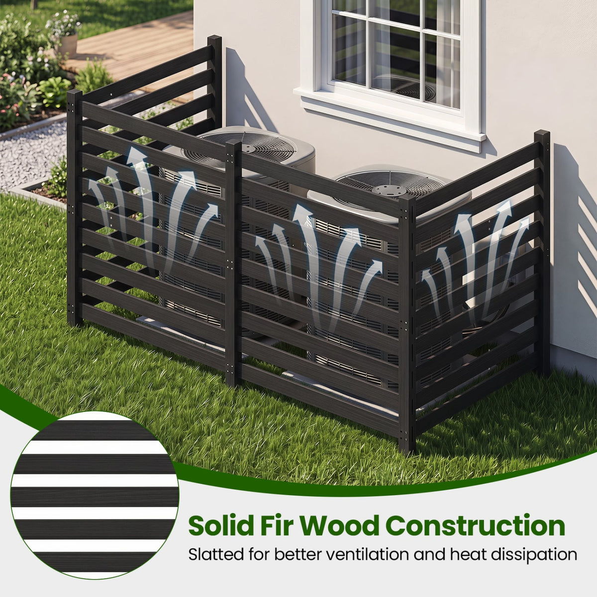 4-Panel Wooden Outdoor Privacy Fence with Ground Stakes-Black-Outdoor Privacy Screens-DECOROLALA