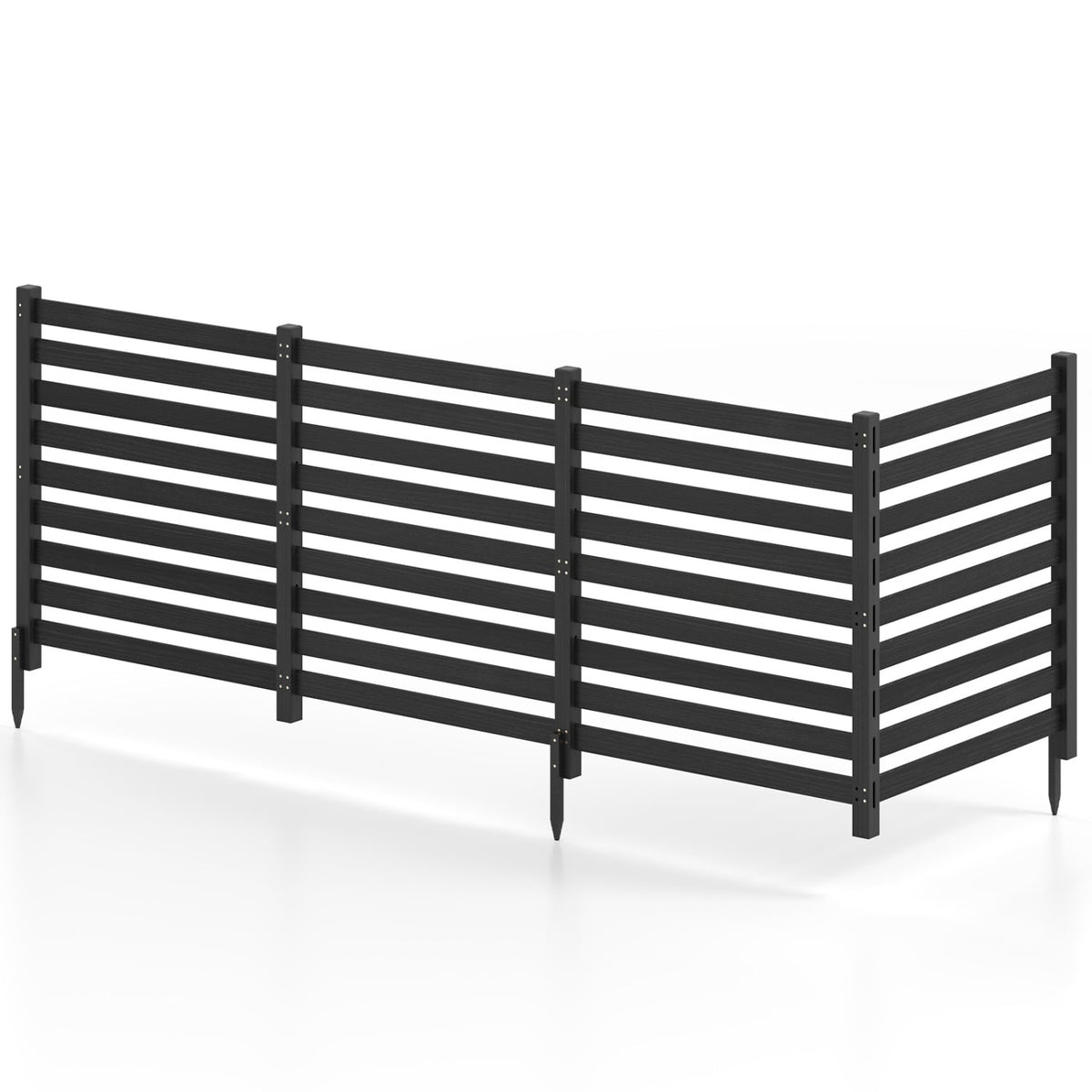 4-Panel Wooden Outdoor Privacy Fence with Ground Stakes-Black-Outdoor Privacy Screens-DECOROLALA