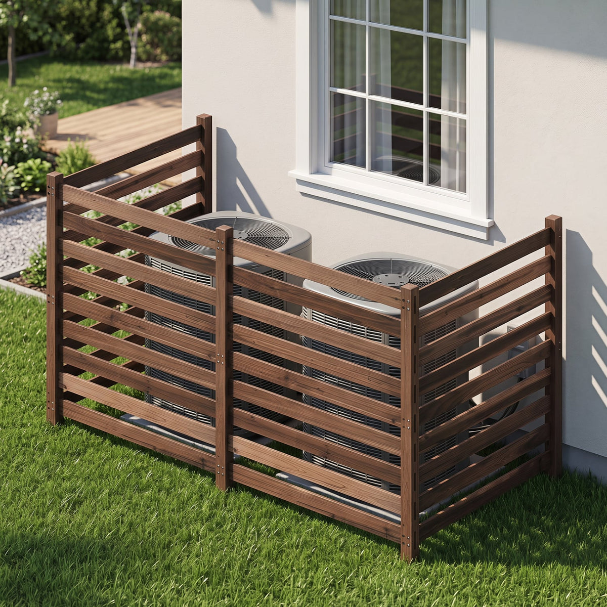 4-Panel Wooden Outdoor Privacy Fence with Ground Stakes-Brown-Outdoor Privacy Screens-DECOROLALA