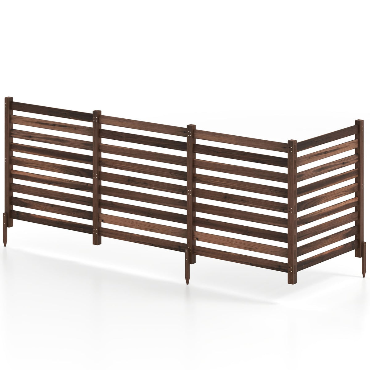 4-Panel Wooden Outdoor Privacy Fence with Ground Stakes-Brown-Outdoor Privacy Screens-DECOROLALA