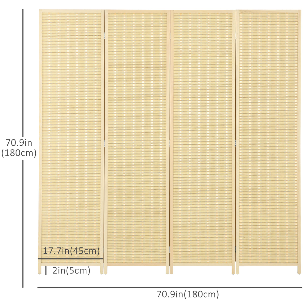 4-Panel Woven Bamboo Room Divider - 71" Natural Wood-Home Furnishings > Living Room Furniture > Room Dividers-DECOROLALA