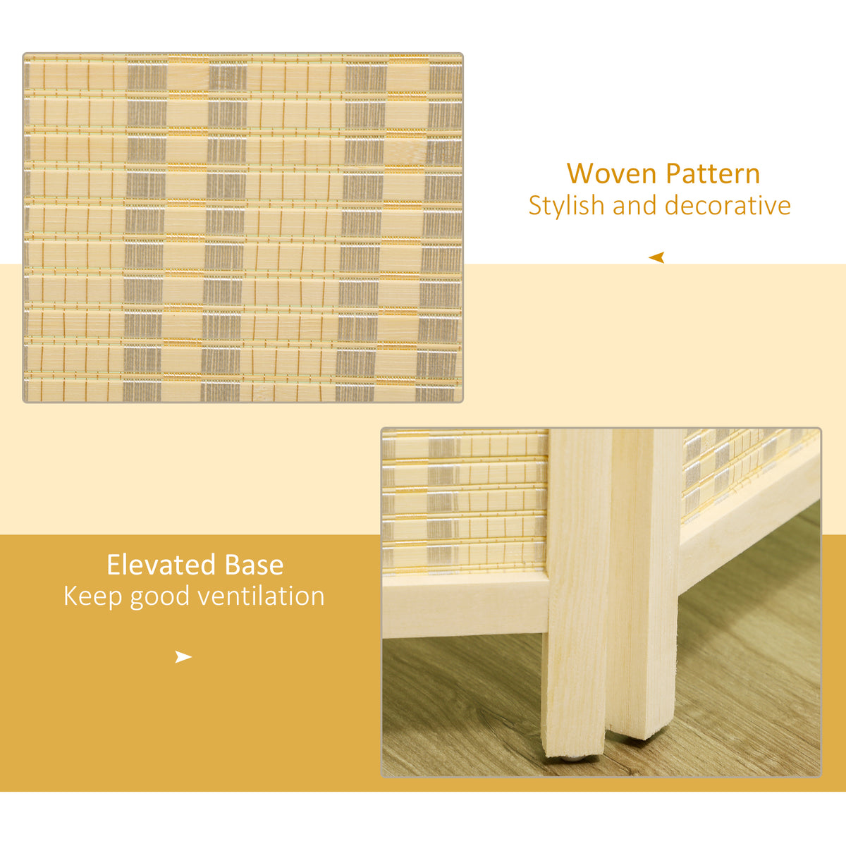 4-Panel Woven Bamboo Room Divider - 71" Natural Wood-Home Furnishings > Living Room Furniture > Room Dividers-DECOROLALA