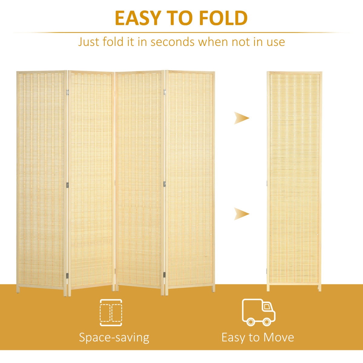 4-Panel Woven Bamboo Room Divider - 71" Natural Wood-Home Furnishings > Living Room Furniture > Room Dividers-DECOROLALA