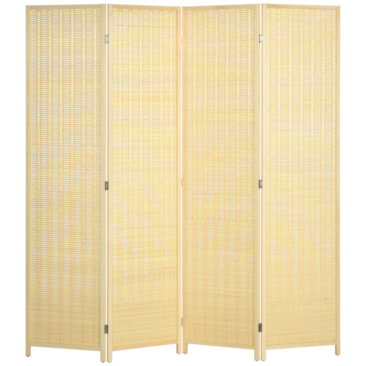 4-Panel Woven Bamboo Room Divider - 71" Natural Wood-Home Furnishings > Living Room Furniture > Room Dividers-DECOROLALA