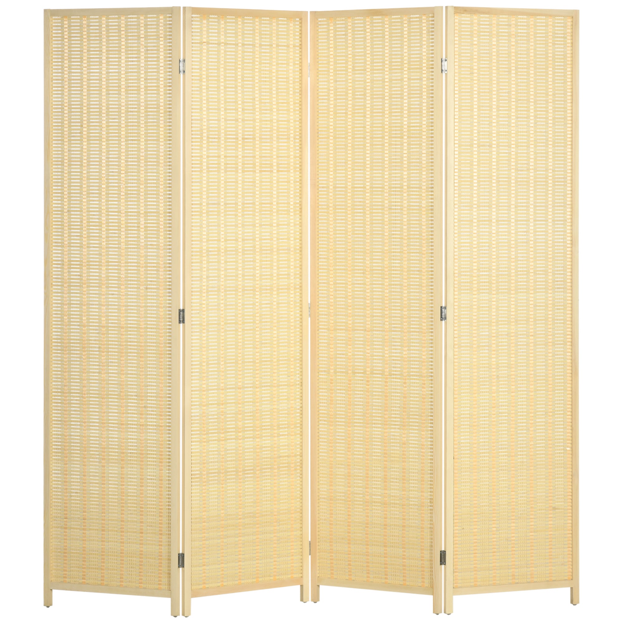 4-Panel Woven Bamboo Room Divider - 71" Natural Wood-Home Furnishings > Living Room Furniture > Room Dividers-DECOROLALA