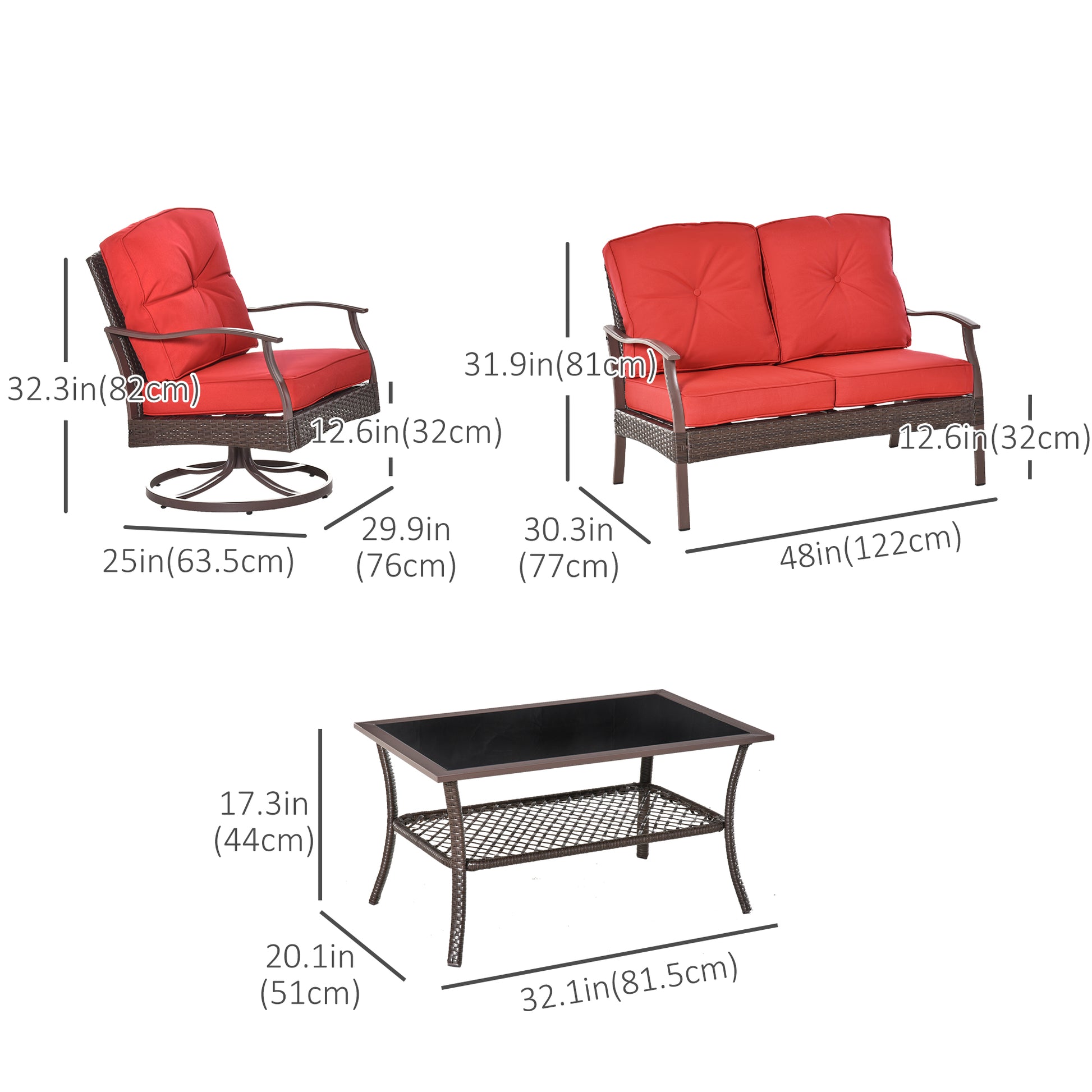 4 Pc PE Rattan Patio Sofa Set w/ Tea Table - Red-DECOROLALA