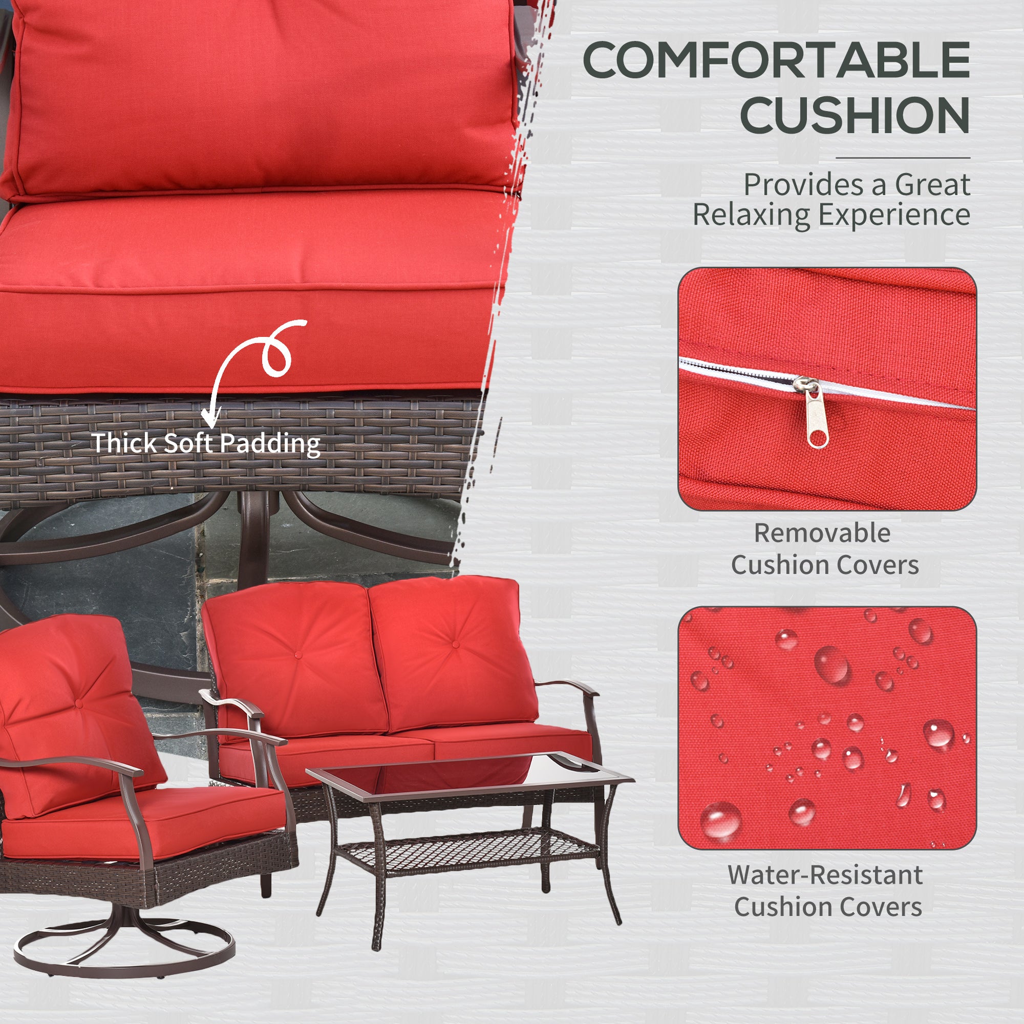 4 Pc PE Rattan Patio Sofa Set w/ Tea Table - Red-DECOROLALA