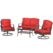 4 Pc PE Rattan Patio Sofa Set w/ Tea Table - Red-DECOROLALA