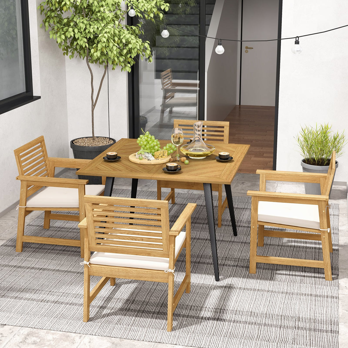 4-Person Acacia Wood Outdoor Dining Table for Garden Poolside and Backyard-Patio Dining Tables-DECOROLALA