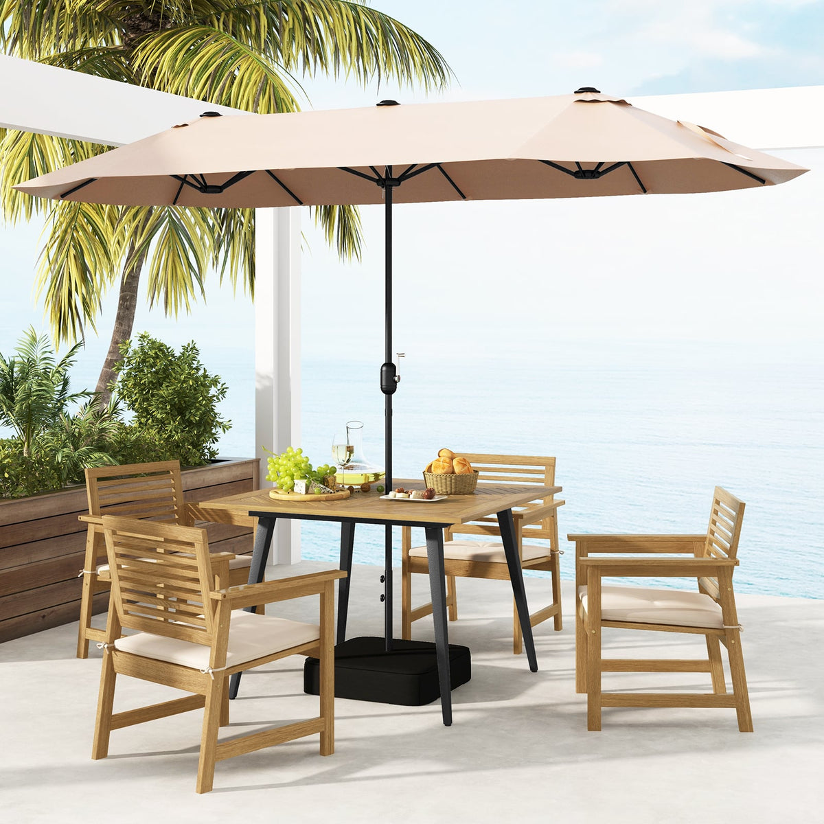 4-Person Acacia Wood Outdoor Dining Table for Garden Poolside and Backyard-Patio Dining Tables-DECOROLALA