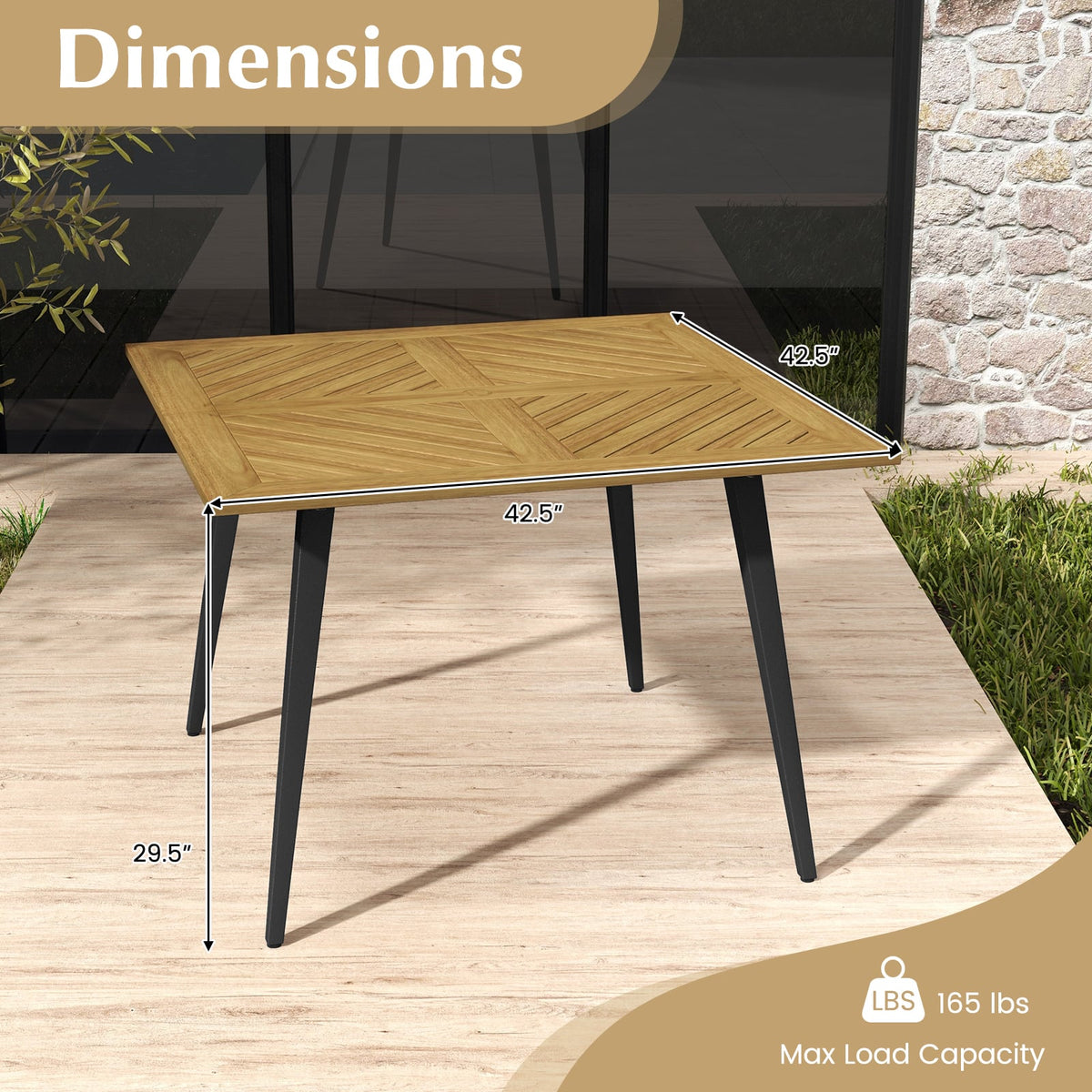 4-Person Acacia Wood Outdoor Dining Table for Garden Poolside and Backyard-Patio Dining Tables-DECOROLALA