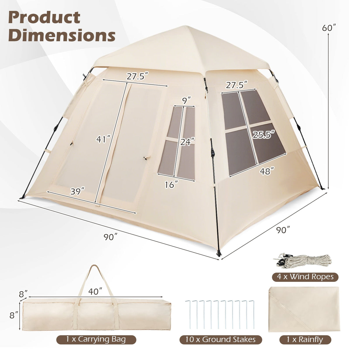 4 Person Camping Tent Portable Automatic Easy Setup with Rainfly and 2 Doors-Tents-DECOROLALA