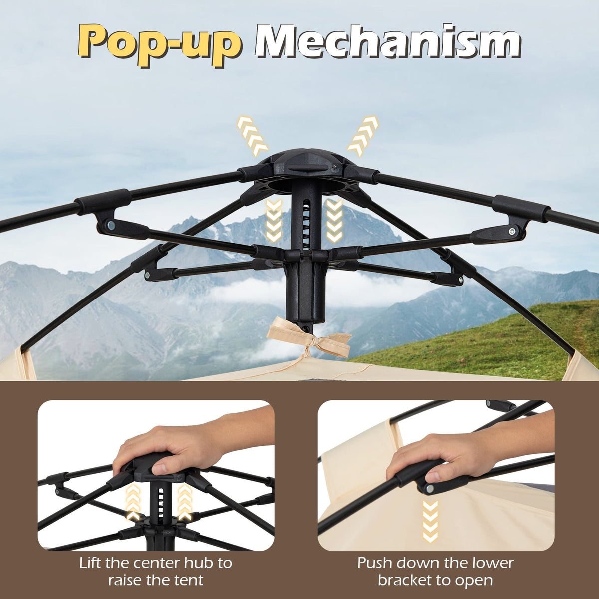 4 Person Camping Tent Portable Automatic Easy Setup with Rainfly and 2 Doors-Tents-DECOROLALA
