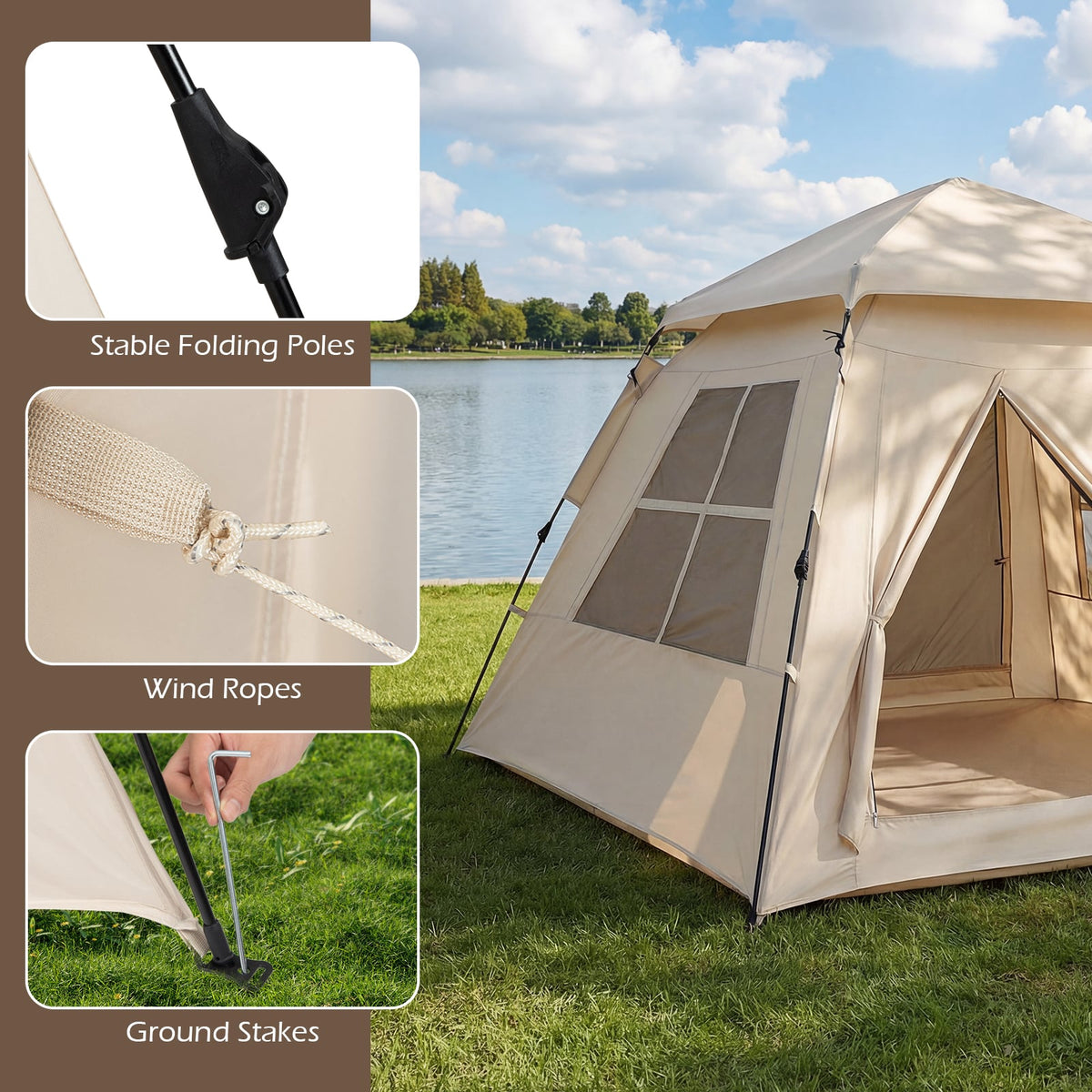 4 Person Camping Tent Portable Automatic Easy Setup with Rainfly and 2 Doors-Tents-DECOROLALA