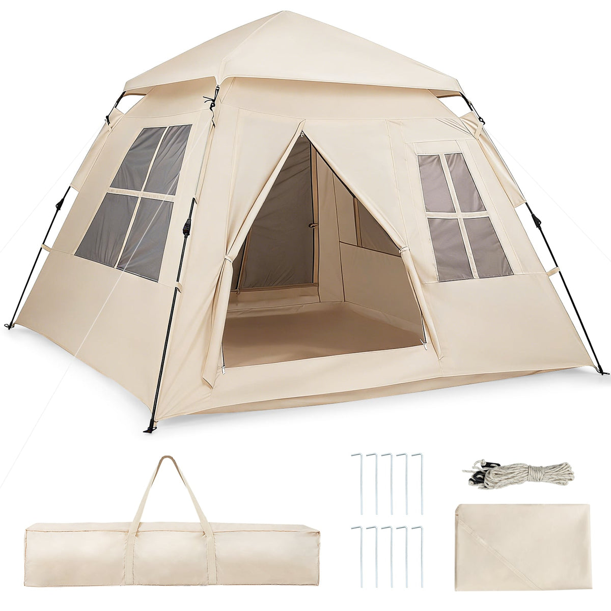 4 Person Camping Tent Portable Automatic Easy Setup with Rainfly and 2 Doors-Tents-DECOROLALA