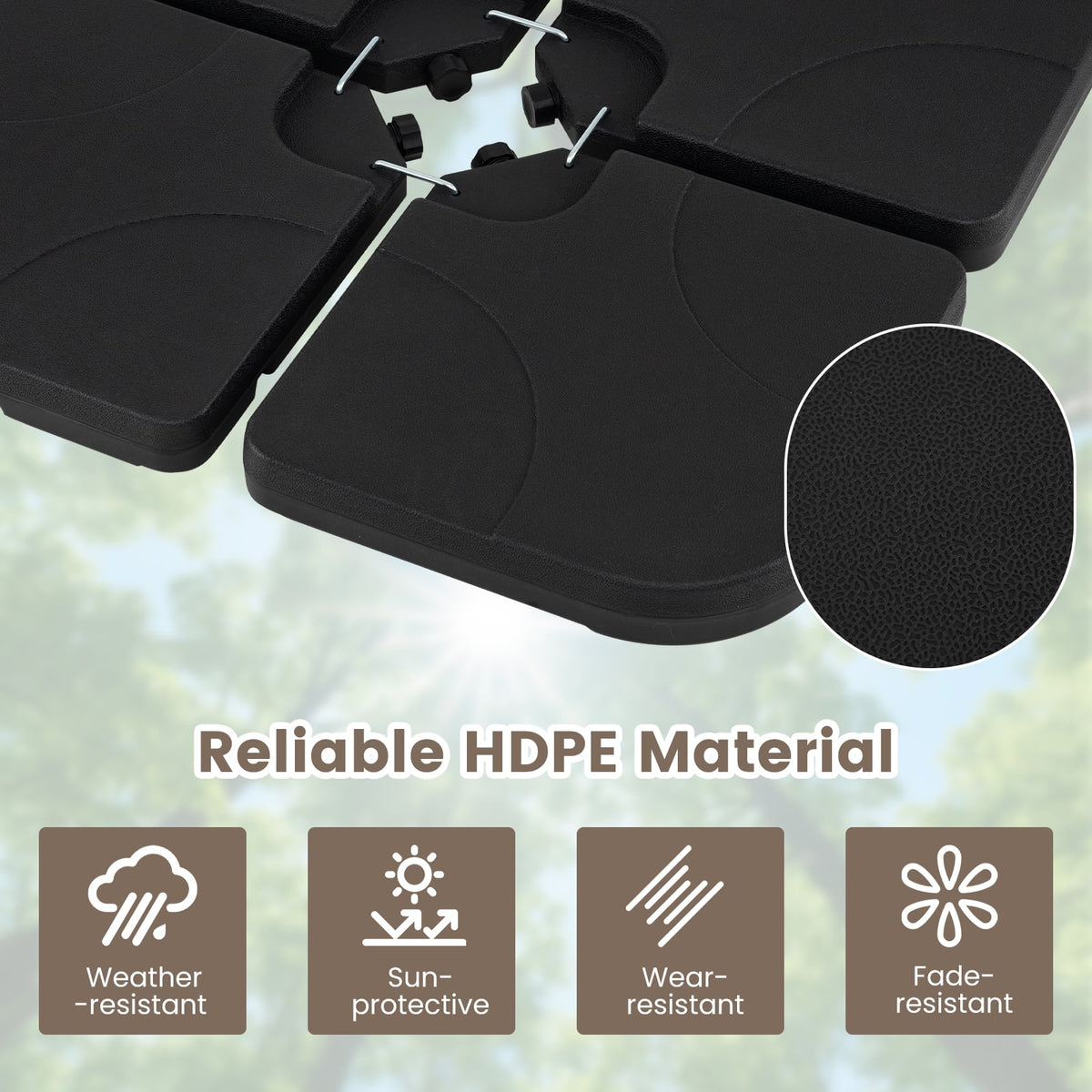 4-Piece Cantilever Offset Base 164 LBS Heavy-Duty Square with U-Locking Pins-Black-Outdoor Umbrella Bases-DECOROLALA