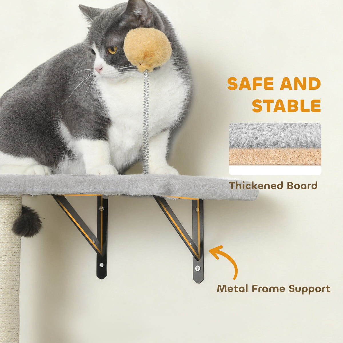 4-Piece Cat Wall Furniture Set - Light Grey and Yellow-Cats-DECOROLALA