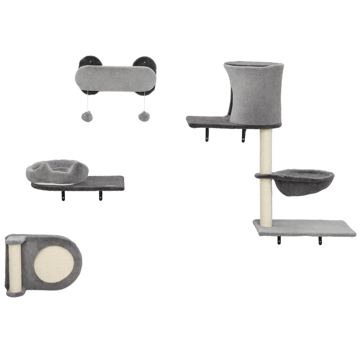 4-Piece Cat Wall Shelves Set with Hammock and Scratching Post-Cat Supplies-DECOROLALA