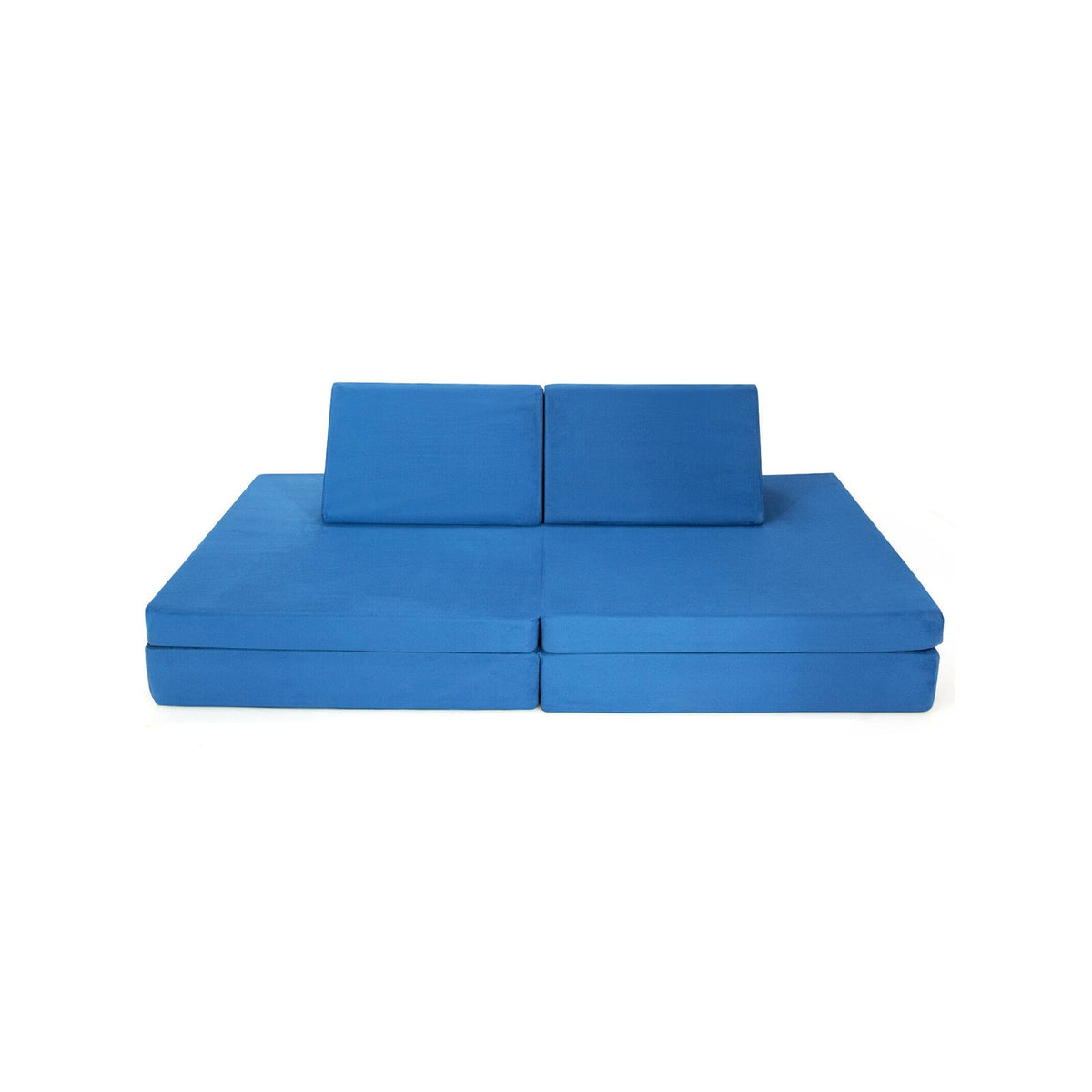 4-Piece Convertible Kids Couch Set with 2 Folding Mats-Blue-Kids Chairs-DECOROLALA