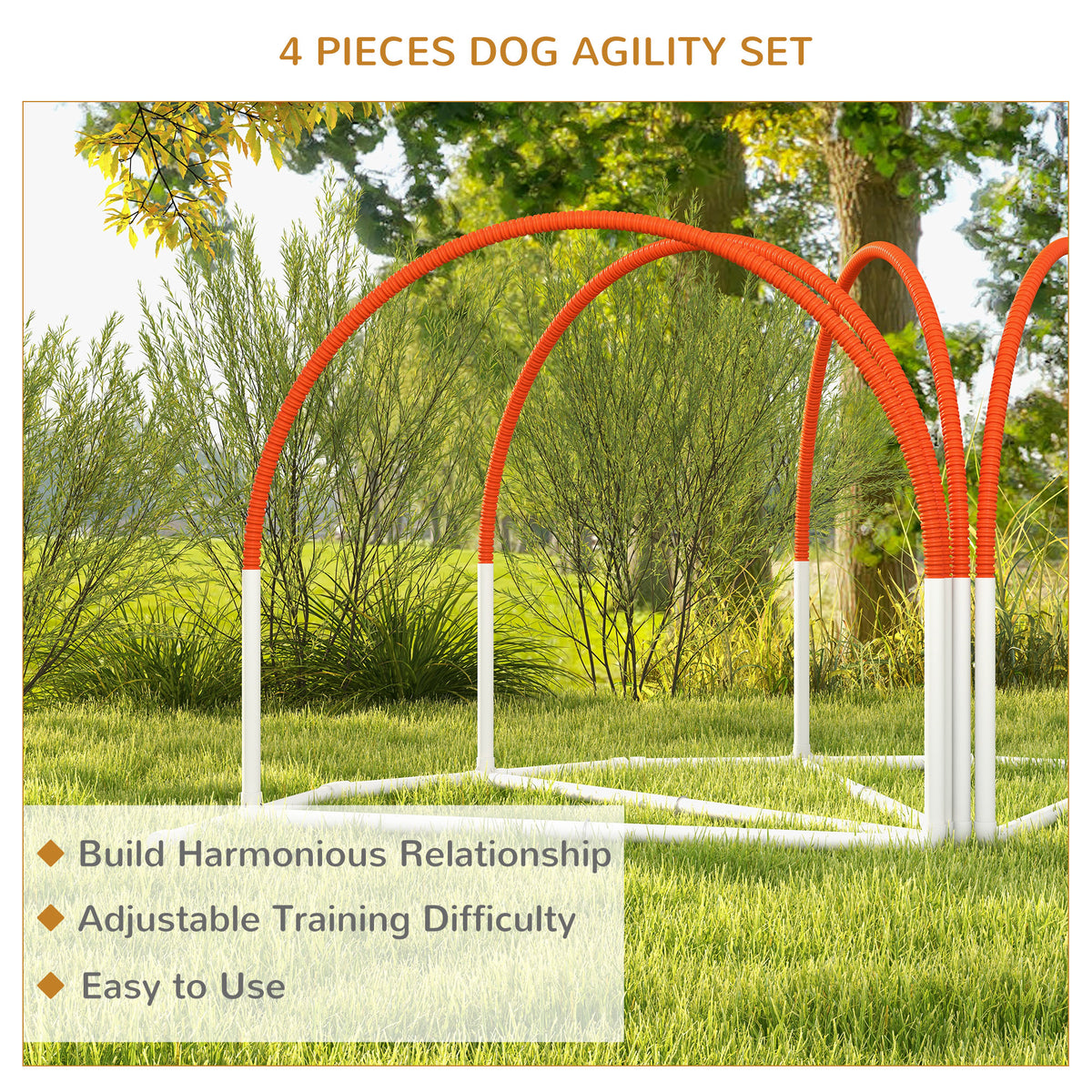 4-Piece Dog Agility Training Kit with Weave Poles - Orange-Dogs-DECOROLALA