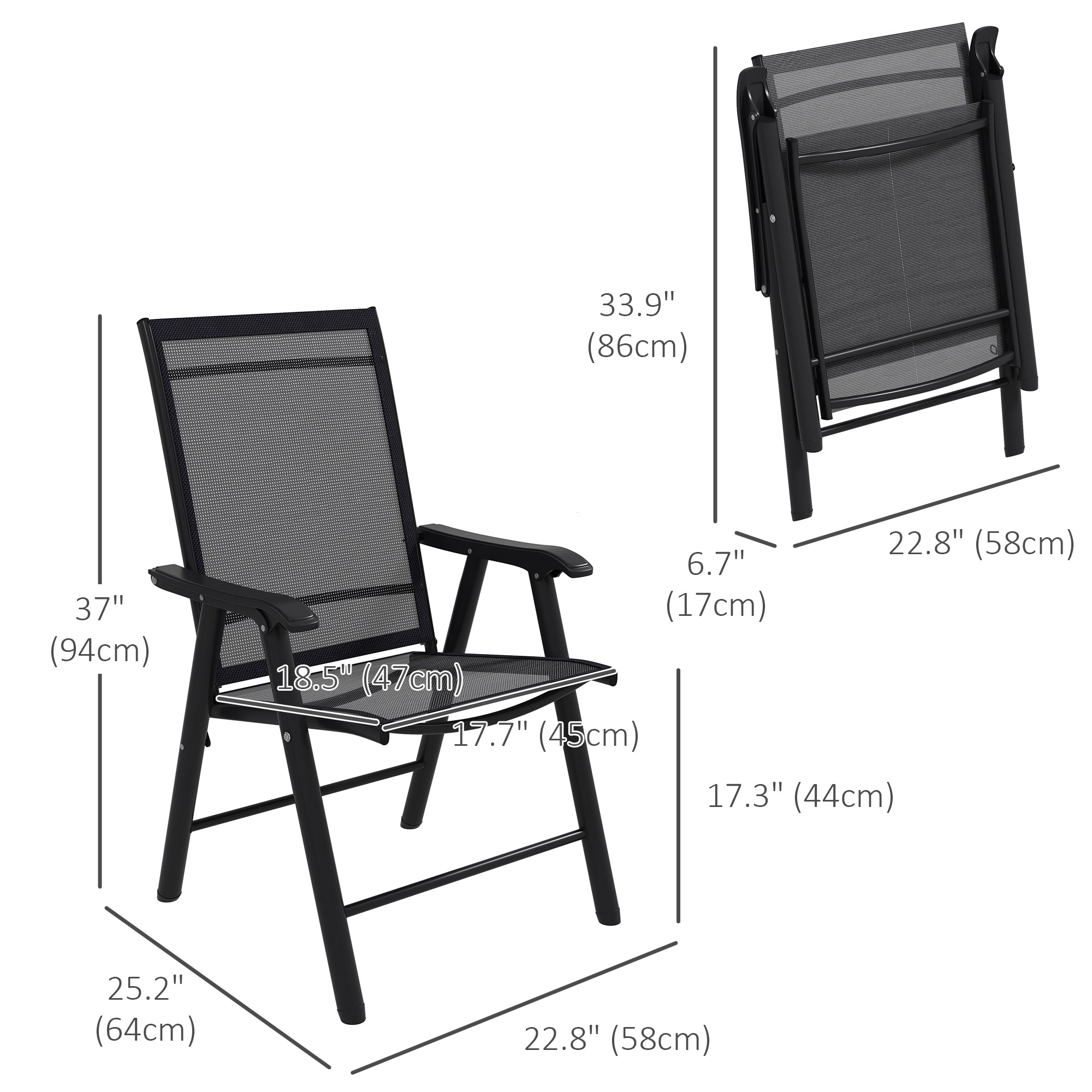 4-Piece Folding Chair Set - Black Steel Armrests-DECOROLALA